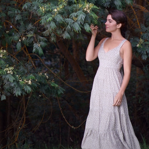 SOLD! ✨ Light Olive Green Daisy Maxi Dress by Mahina Hawaii - Picture 1 of 6